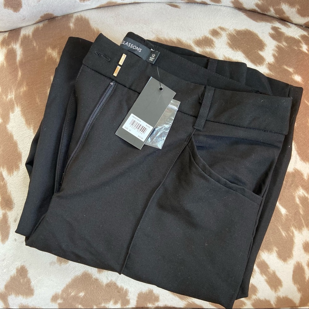 Glassons work pants straight leg front seam black.